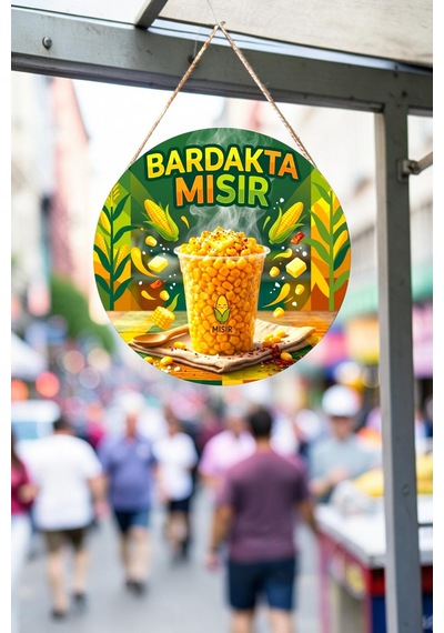 Bardakta Mısır Ahşap Mdf Tabela Jüt İpli Büfe Stand Reklam Panosu Dükkan Kapı Duvar Süsü