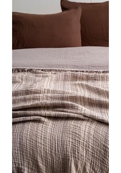 Boho Çizgili Yatak Örtüsü 4 Katlı Müslin%100 Pamuk Yumuşak Lüks Yazlık Pike Çift Kişilik Battal Boy 240x260 C Diğer