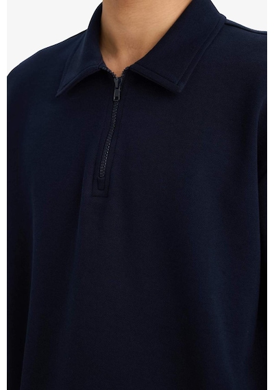 Defacto Boxy Fit Polo Yaka Yarım Fermuarlı Pike Sweatshirt G6471ax25wnnv253 Lacivert-nv253