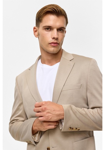 Süvari Bej Slim Düz Mono Yaka 6 Drop Takım Elbise-38720 Bej