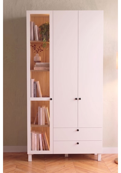Robin Home Silva Temperli Camlı Neon Led Işıklı 3 Kapaklı 2 Çekmeceli Gardırop Elbise Dolabı Ahşap Ayaklı Sepet-beyaz 184cm Robin Home Silva Temperli Camlı Neon Led Işıklı 3 Kapaklı 2 Çekmeceli Gardırop Elbise Dolabı Ahşap Ayaklı Sepet-beyaz 184cm