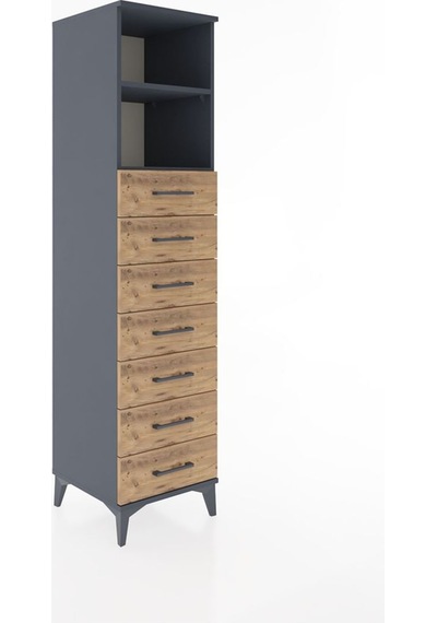 Hyperion Dolap 2 Raflı 7 Çekmeceli 44x44x182 Antrasit-çam Antrasit