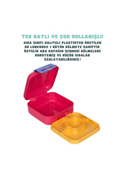 Bento 1000ml Lunchbox Tek Katlı Bölmesiz Pp Plastik Küçük Sefer Tası Yemek Kutusu Koyu Pembe Çok Renkli