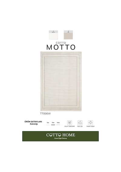 Cotto Motto Tt006w Krem Halı Klasik Çerçeveli Desen Pamuk Taban Yıkanabilir Salon Mutfak Halısı