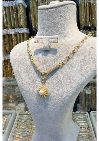 14 K Vip Kuzey Yıldızı İncili 50 Cm Kolye Altın