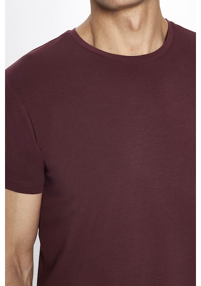 Tudors Erkek Slim Fit Dar Kesim Pamuklu Yumuşak Dokulu Esnek Kumaş Düz Basic Bordo Bisiklet Yaka Tişört-31551-bordo Bordo