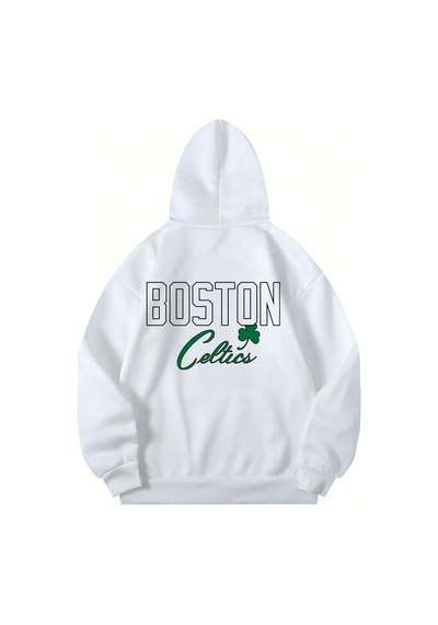Startmore Adrift Boston Renkli Baskılı Oversize Kapüşonlu Sweatshirt Beyaz Beyaz