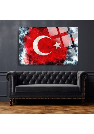 Türk Bayrağı 2 Ev Ofis Okul İçin 4mm Kırılmaz Temperli Yüksek Çözünürlüklü Cam Tablo