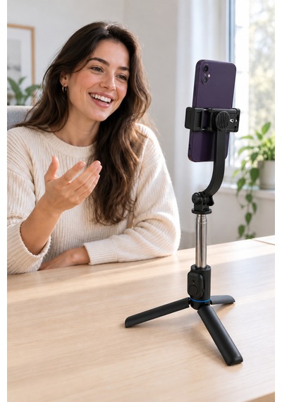 C01 Seling Bluetooth Kumandalı Tripod Selfie Çubuğu 107,5 Cm, 7 Bölümlü, Çıkarılabilir Tutucu, Cr2032 - Siyah