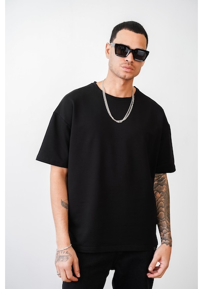 King-Brich Bisiklet Yaka Battal Boy Oversize Kalıp Basic Tişört Siyah