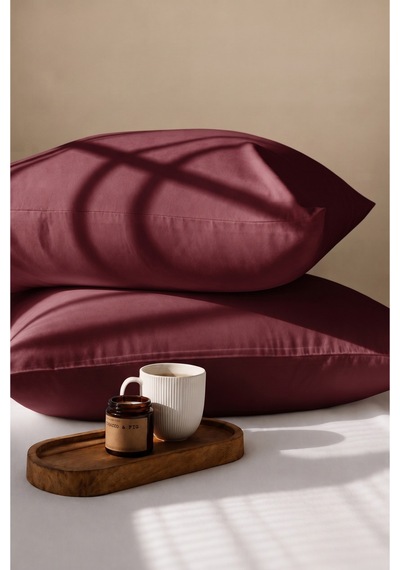 Bordo Renkli Pamuklu Ranforce Kumaş Kapaklı Yastık Kılıfı 2 Adet 50x70 Cm İndigo Mavi