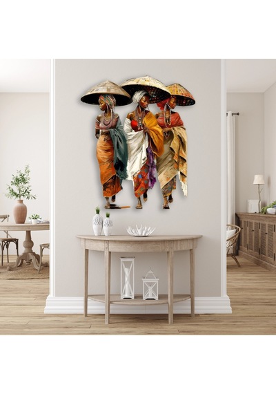 Üç Afrikalı Kadın Şapkalı - Metal Tablo - Dec0094 69 X 80 Cm Çok Renkli