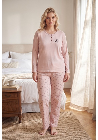 Seboteks Şardonlu İnterlok Kumaş Yakası Düğmeli Kışlık Büyük Beden Kadın Pijama Takımı 2700 Pudra Seboteks Şardonlu İnterlok Kumaş Yakası Düğmeli Kışlık Büyük Beden Kadın Pijama Takımı 2700 Pudra