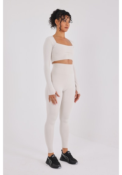Scorp Eclipse Kadın Spor Uzun Kollu Crop Sweatshirt Bej Standart Bej