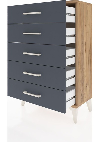 Arges Komodin 5 Çekmeceli 60x30x96 Çam-antrasit Atlas Çam
