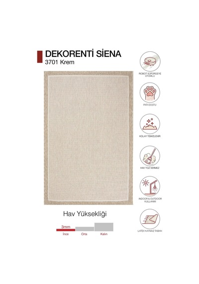 Hoom Rugs Siena 3701 Krem Sade Modern Sisal Halı