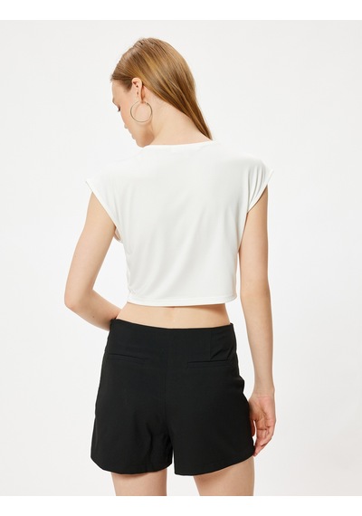 Koton Basic Crop Tişört Slim Fit Bisiklet Yaka Kısa Kollu Ekru 4sal10702ık Ekru