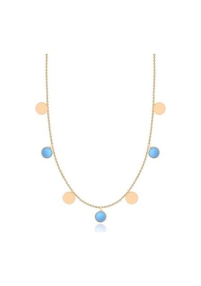 Diamond Line-Gülaylar - Sarı Altın 14 Ayar Firuze Taş Kolye N11.25118