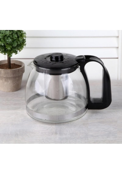 Isıya Dayanıklı Süzgeçli Cam Demlik 900 Ml Çaycı Çay Makinesi Demliği Teapot 900 Ml Siyah