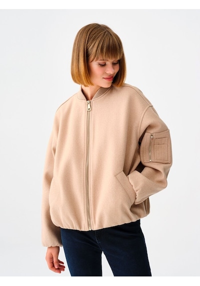 Loose Fit Kadın Mont Bej