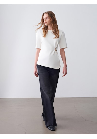 Dilvin 32445 Aksesuar Detaylı Basic T-shirt-ekru Dilvin 32445 Aksesuar Detaylı Basic T-shirt-ekru
