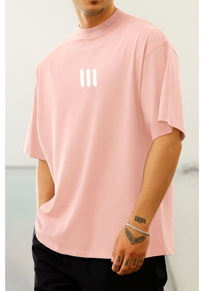3 Çizgi Baskılı Unisex Tshırt Q6 Pembe