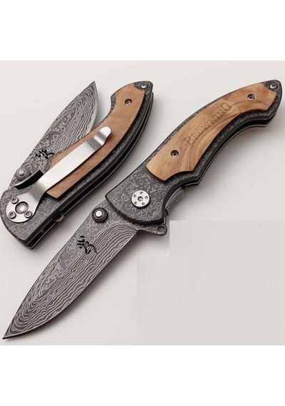 Tekin Hediyelik Browning Yeni Nesil Damascus Işlemeli Kamp Çakı Kahverengi