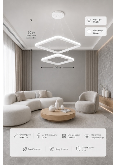 Melo 2'li Led Sarkıt Avize Beyaz Işık