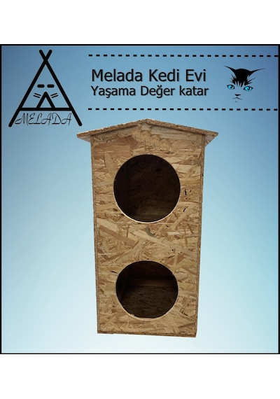 Melada Kedi Evi Dış Ortam Uygun Ahşap Kedi Evi Dublex Osb 66x39x32 Cm