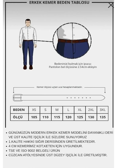 4 Cm Erkek Natural Deri Kemer - Eskitme Taba Kot/keten/kumaş Uyumlu Kahverengi