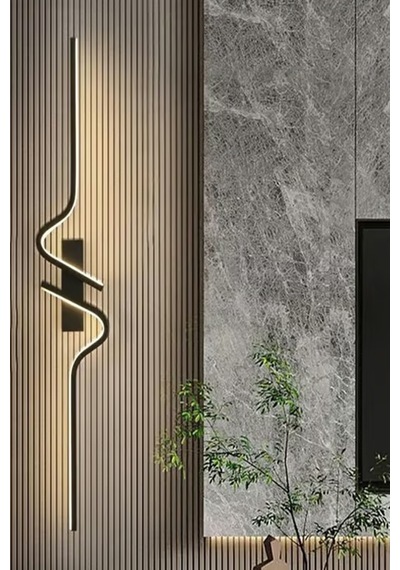 Dekoratif 40w Iç Mekan Gold Kasa 3 Renkli Işık Elektrikli 115 Cm Duvar Aplik 1 Adet Siyah