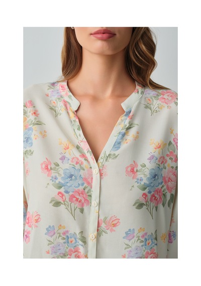 Suwen Fleur Gömlek Yaka Pijama Takımı Wsh10510027846 Çok Renkli