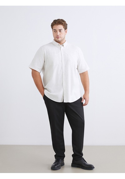 Lcwaıkıkı Classic Bej Regular Fit Kısa Kollu Armürlü Erkek Dokulu Gömlek