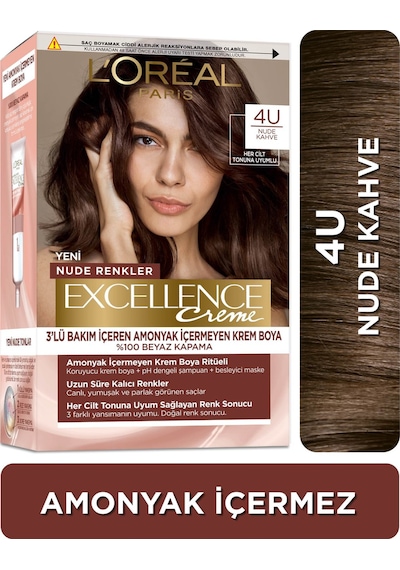 L'Oréal Paris L'Oréal Paris Excellence Creme Nude Renkler Saç Boyası – 4U Nude Kahve 4U Nude Kahve