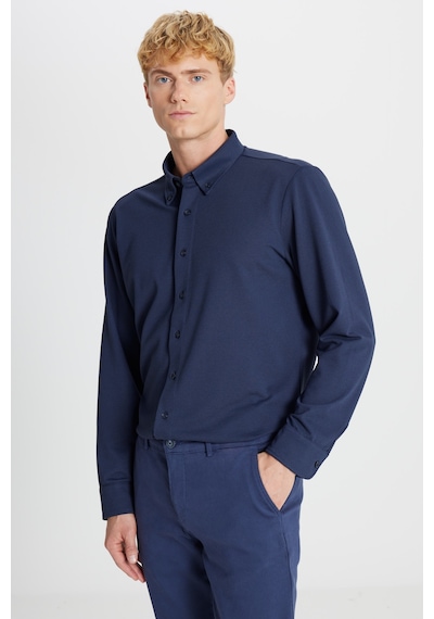 AC&Co / Altınyıldız Classics Erkek Lacı Pamuklu Tailored Slim Fit Dar Kesim Düğmeli Yaka Örme Gömlek Lacı