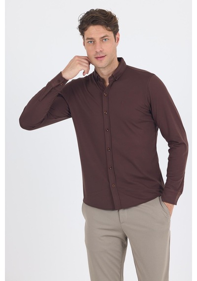 İmza Koyu Kahverengi İtalyan Düğmeli Yaka Uzunkol Cepsiz Slim Fit Gömlek 1004250254 Koyu Kahverengi İmza Koyu Kahverengi İtalyan Düğmeli Yaka Uzunkol Cepsiz Slim Fit Gömlek 1004250254 Koyu Kahverengi