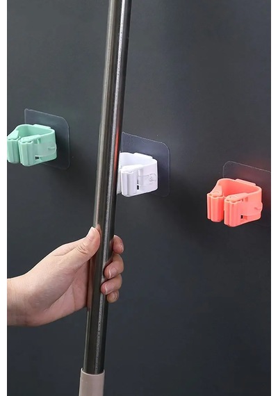 Yapışkanlı Pratik Mop Fırça Tutucu 4 Adet Poratif Banyo, Mutfak Askısı Gri