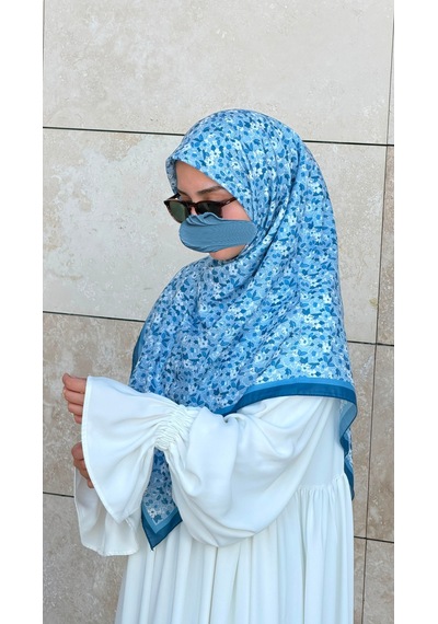 Qalortex Scarf Meyra Desen B.boy Eşarp - İndigo indigo