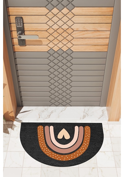 Rugmood Modern Dijital Paspas Siyah Kalp Gökkuşağı Kapı Önü Paspası