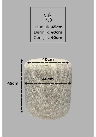 Silindir Puf - Lısbon Bukle Şönil Kumaş - Modern Şık Ve Konforlu Puf&bench Krem