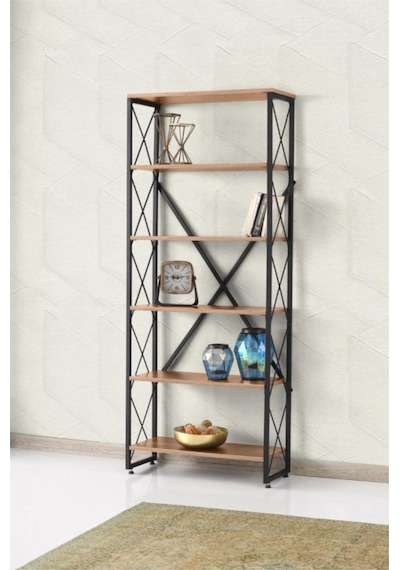Erezogullari_Mobilya Modern Tarz Ahşap Metal 5 Raflı Kitaplık 80X30X180 80Lik3271