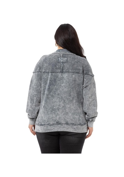 Büyük Beden Pis Dikişli Fermuarlı Yırtmaçlı Parça Boyalı Gri Sweatshirt-gri Gri