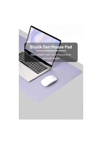 Lila Deri Mouse Pad Dikişli Kenar Çift Yönlü Kullanım Masa Matı Sümen 70x30 L Baskısız
