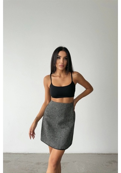 Defymoda Kaşe Kısa Etek - Siyah Siyah