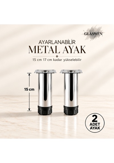 2 Adet Metal Ayarlanabilir 15 Cm Krom Destek Ayağı Mobilya Kanepe Baza Koltuk Dolap Sehpa Tv Ünitesi Ayağı