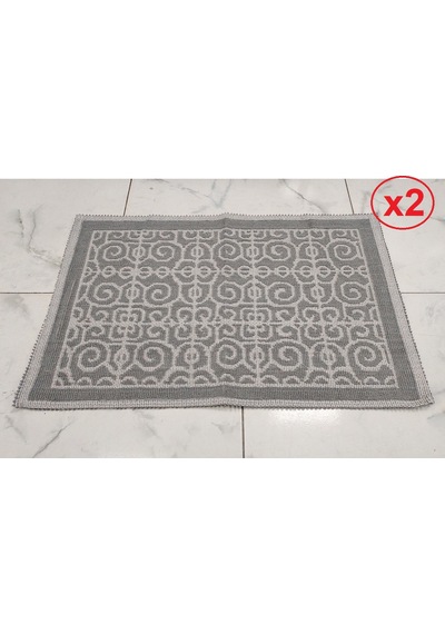 2 Adet Pamuklu Bukle Lüks Kilim 50x80 -spiral Gri Gri