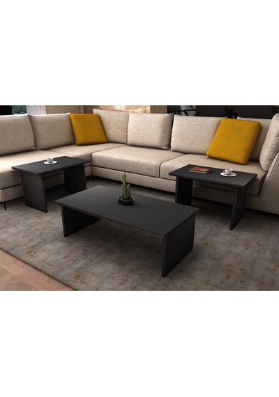 Alina Modern 3'lü Orta Sehpa Zigon Takım 90 CM Wood Siyah