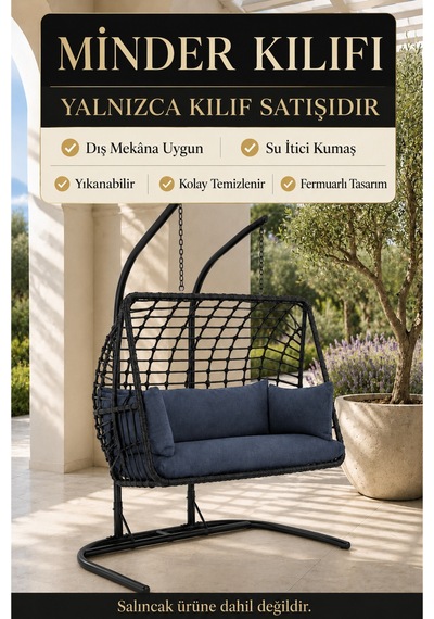Çift Kişilik Salıncak Minder Kılıfı Su Geçirmez, Fermuarlı, Yıkanabilir Ve Silinebilir Antrasit