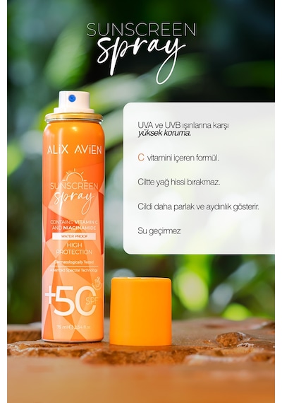 Spf50+ Yüksek Koruma Etkili C Vitaminli Suya Dayanıklı Güneş Koruyucu Sprey - Sunscreen Spray 75 Ml