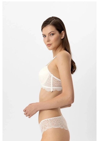Pierre Cardin Lingerie Kadın İpli Detaylı Milan Push Up Dantelli Sütyen Takım Ekru